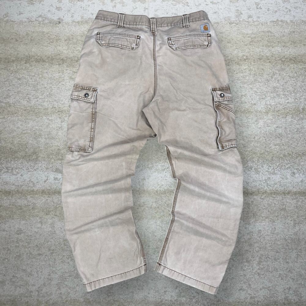 Vintage 90s Carhartt Cargo Pants 36x32 Baggy Wide Leg Tan Cotton Dungarees